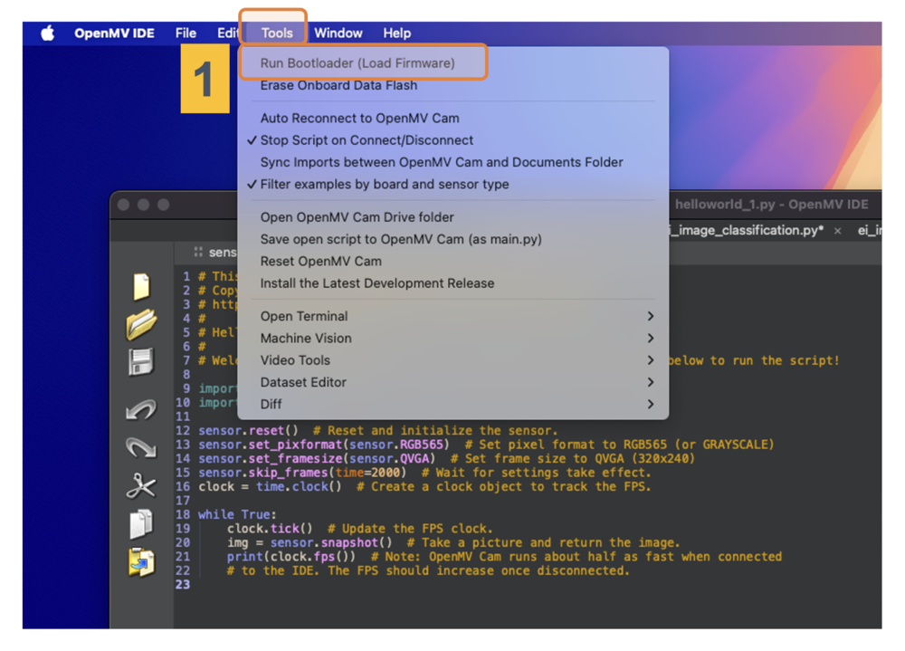 Инструмент Bootloader в OpenMV IDE
