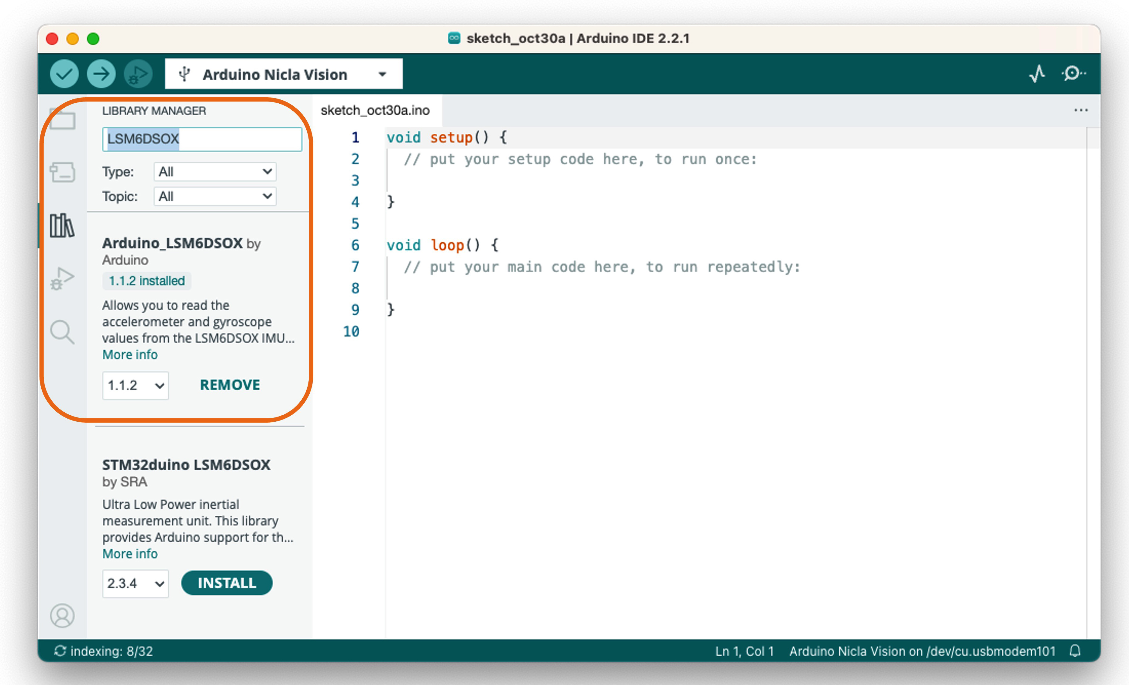 Установка библиотеки IMU LSM6DSOX в Arduino IDE
