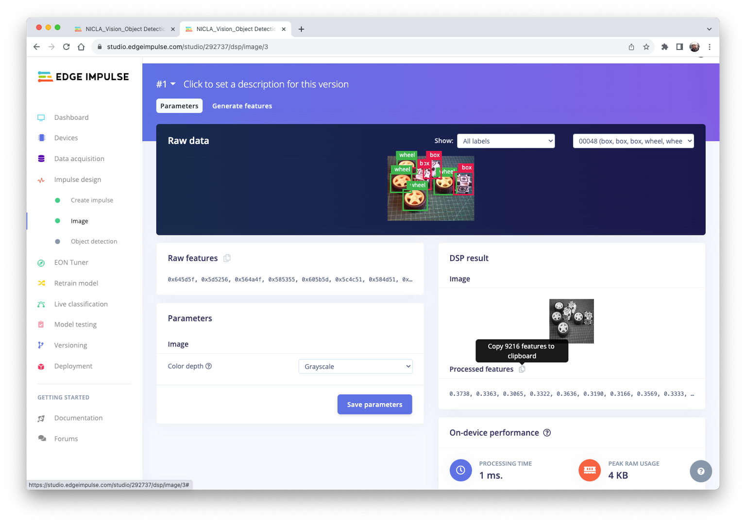 Выбор Grayscale в параметрах предобработки