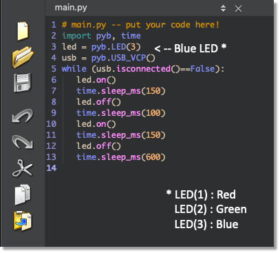 Код main.py в OpenMV IDE