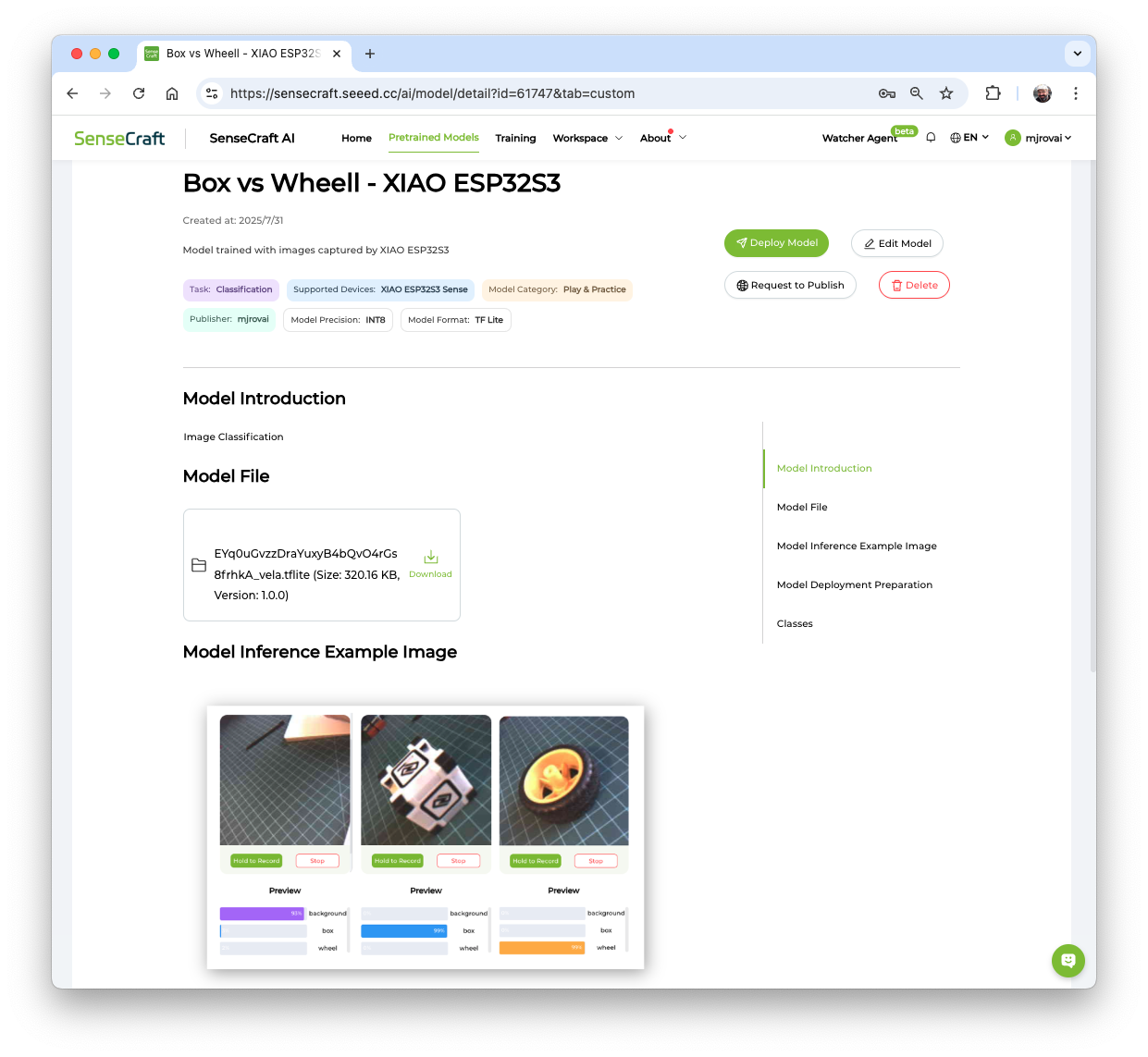 Сохранённая модель в SenseCraft AI