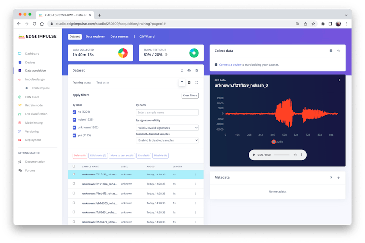 Образцы в разделе Data acquisition