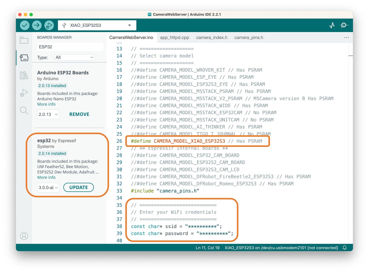 Настройка CameraWebServer в Arduino IDE для XIAO