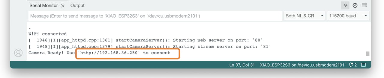 IP-адрес камеры в Serial Monitor