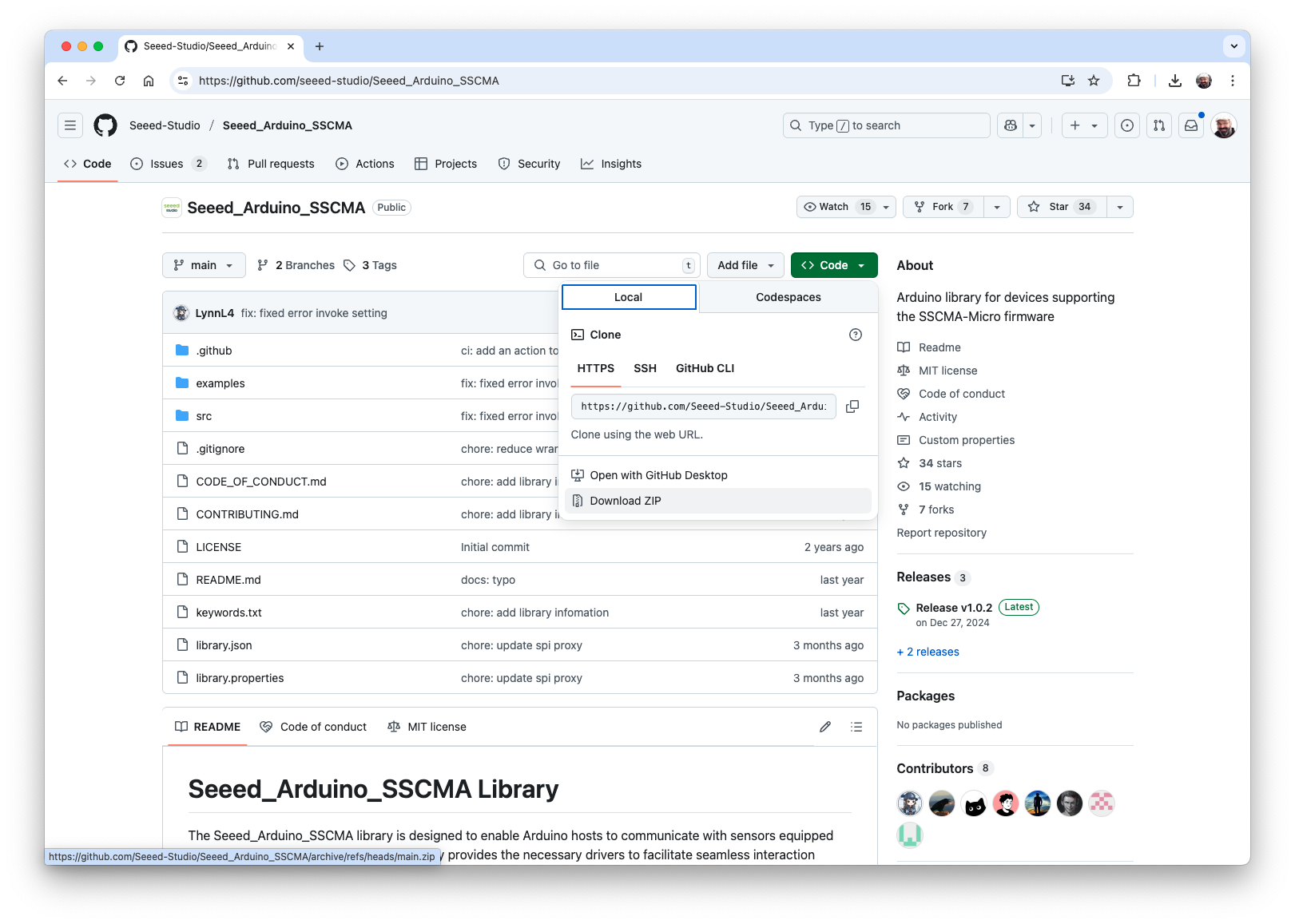 Страница библиотеки Arduino SSCMA на GitHub