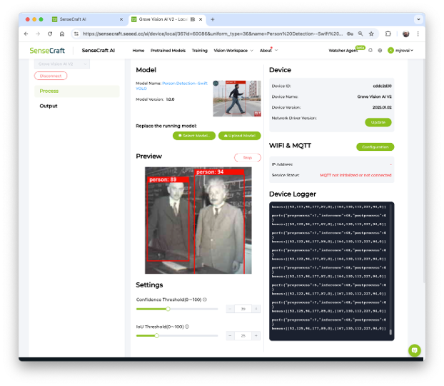 Результаты инференса в SenseCraft AI Studio