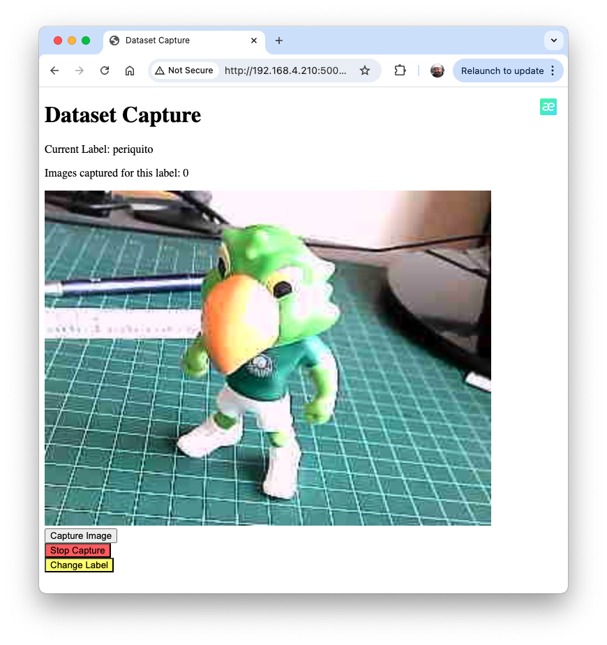 Кнопка Capture Image в веб-интерфейсе