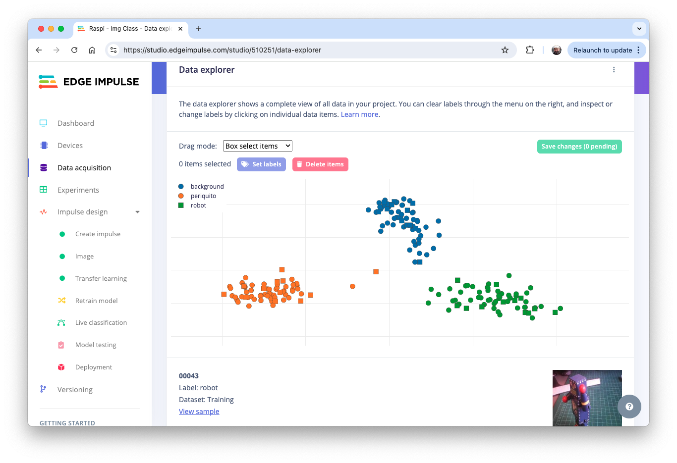 Обозреватель данных Data Explorer в Edge Impulse Studio