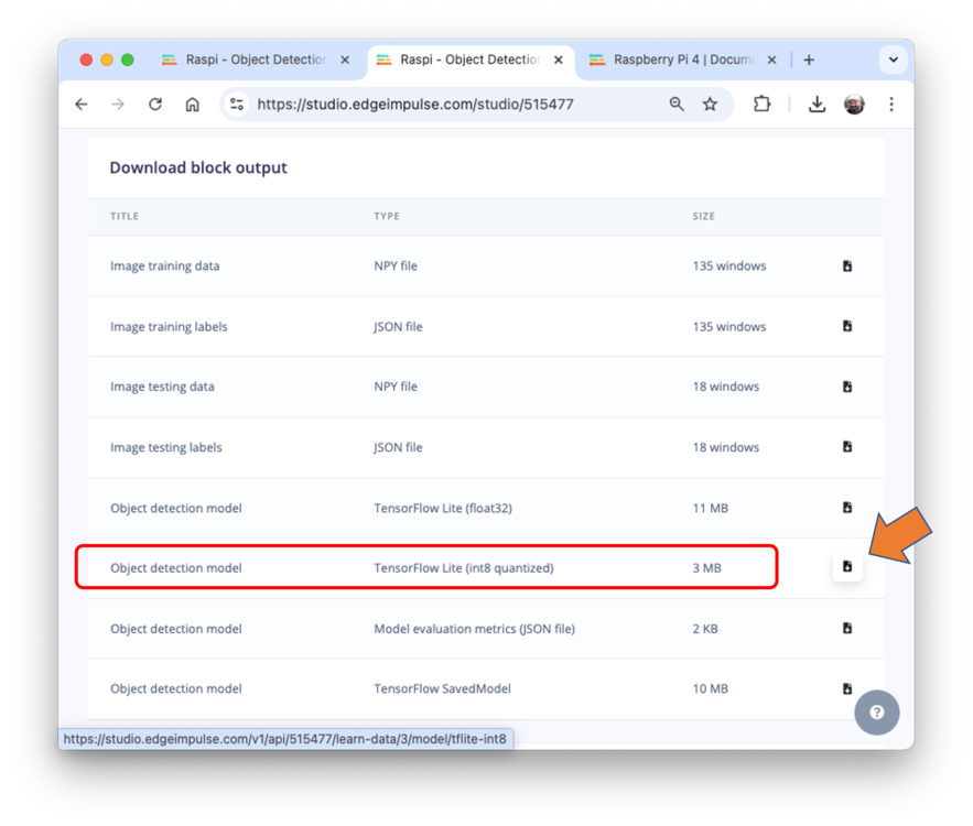 Загрузка int8-квантованной модели с вкладки Dashboard