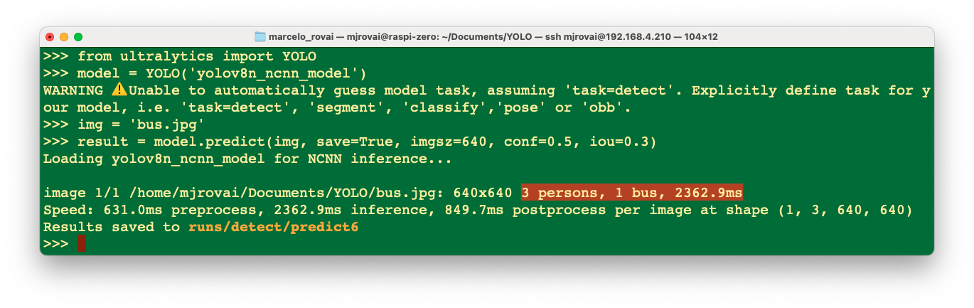 Результат инференса через Python для bus.jpg