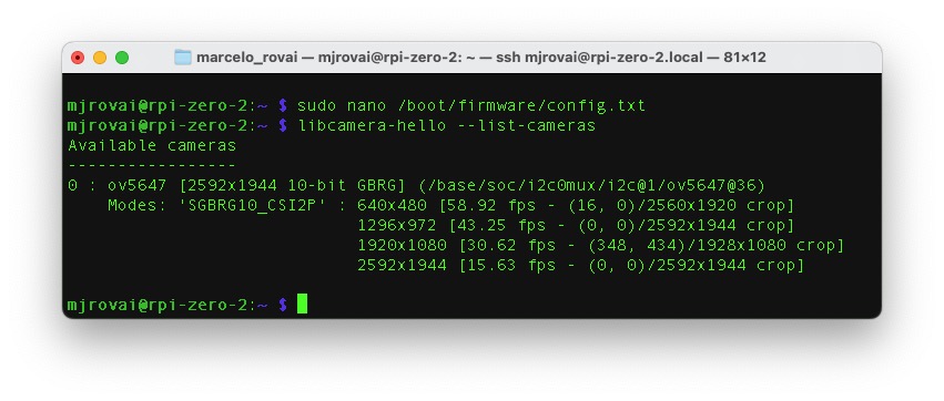 Список камер в выводе libcamera на Raspi-Zero