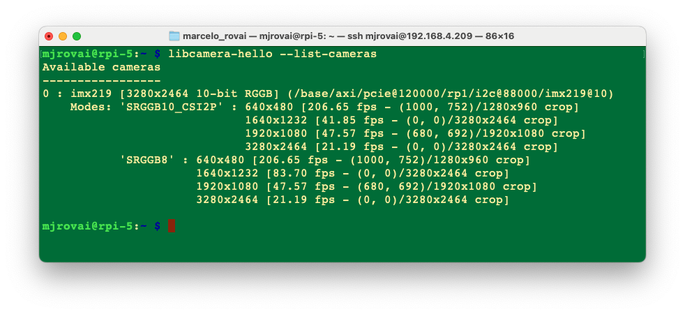 Список камер в выводе libcamera на Raspi-5