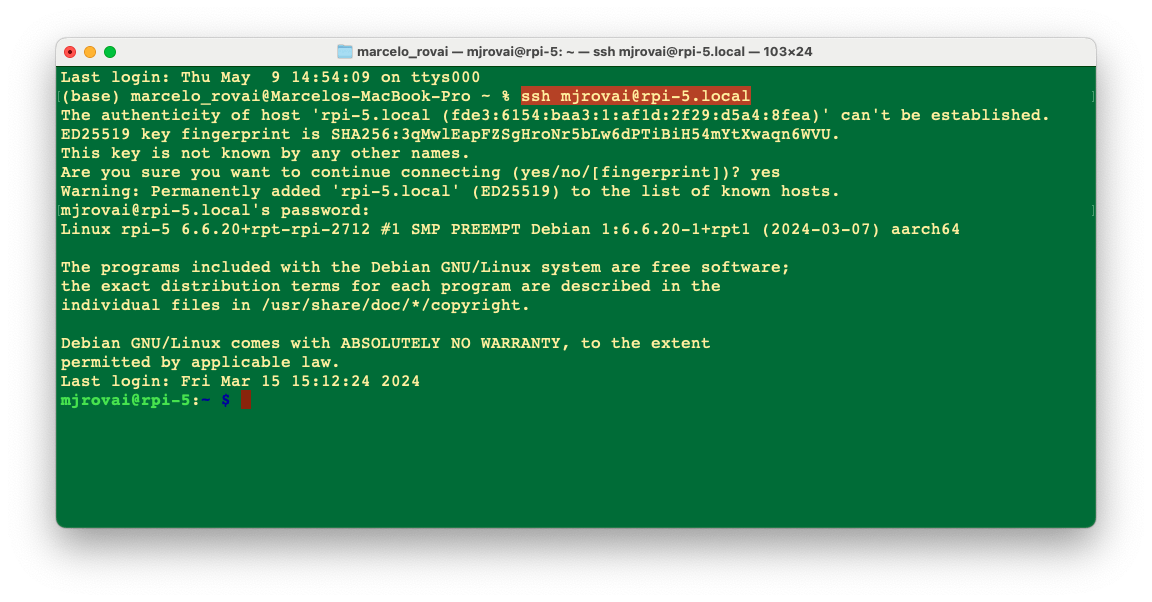 Подключение к Raspberry Pi по SSH из терминала
