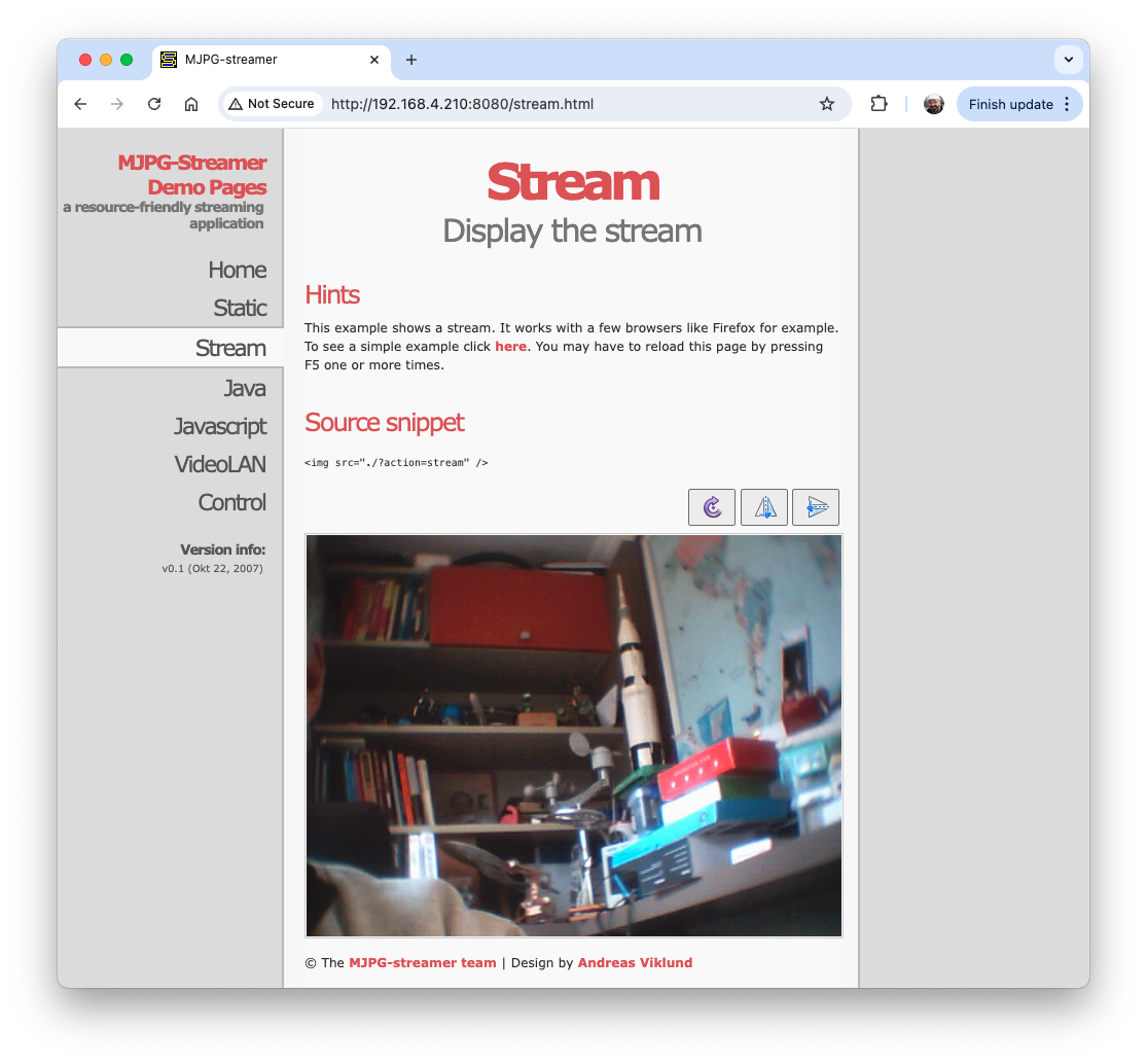 Страница mjpg-streamer с видеопотоком
