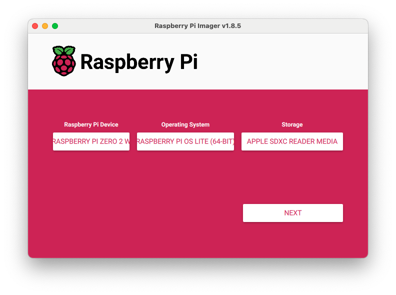 Выбор образа Raspberry Pi OS Lite (64-bit) в Imager для Raspi-Zero