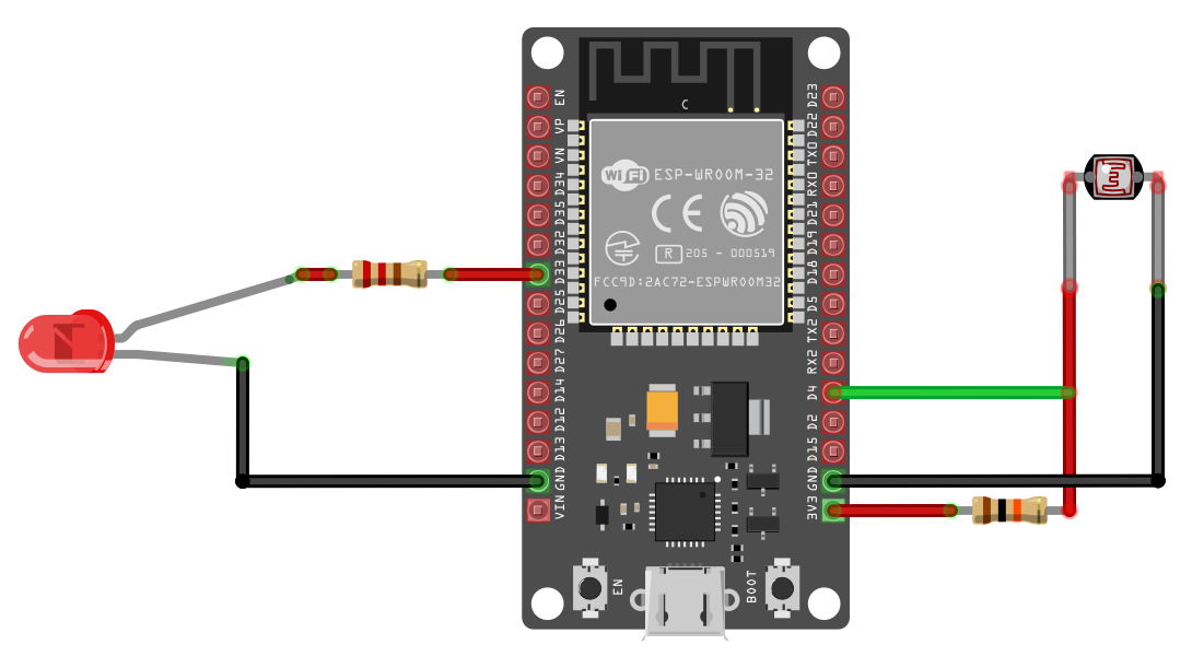 схема подключения ESP32 с фоторезистором