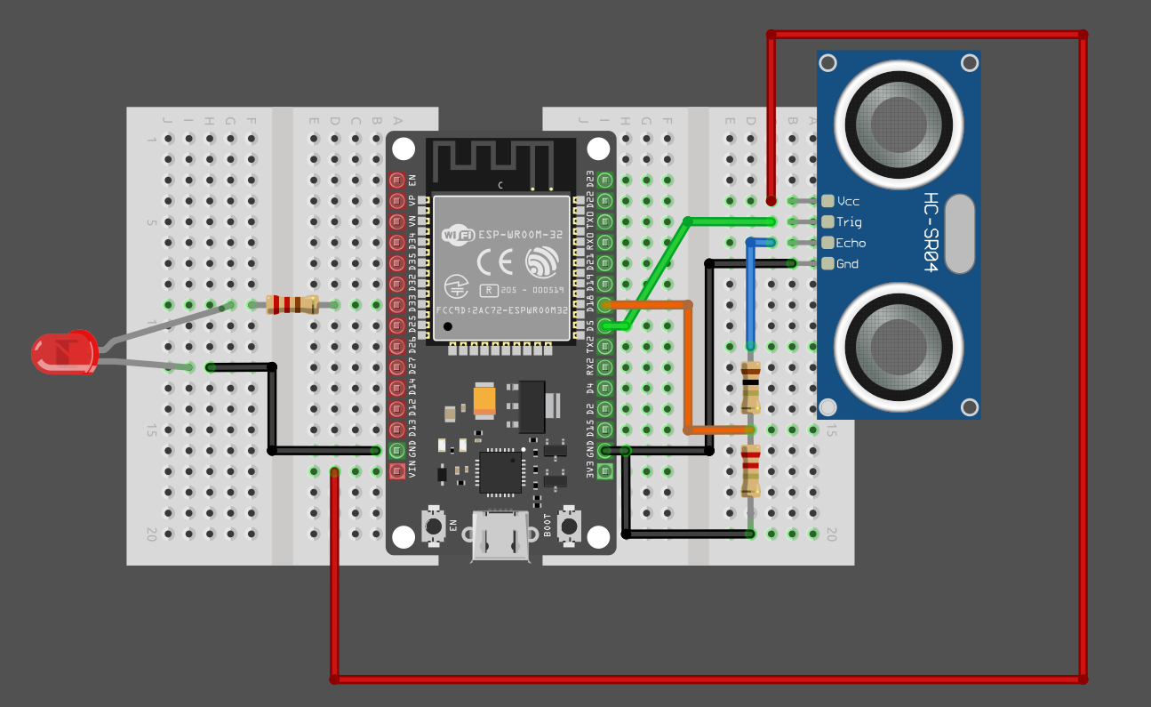 подключение ESP32 к ультразвуковому датчику HC-SR04